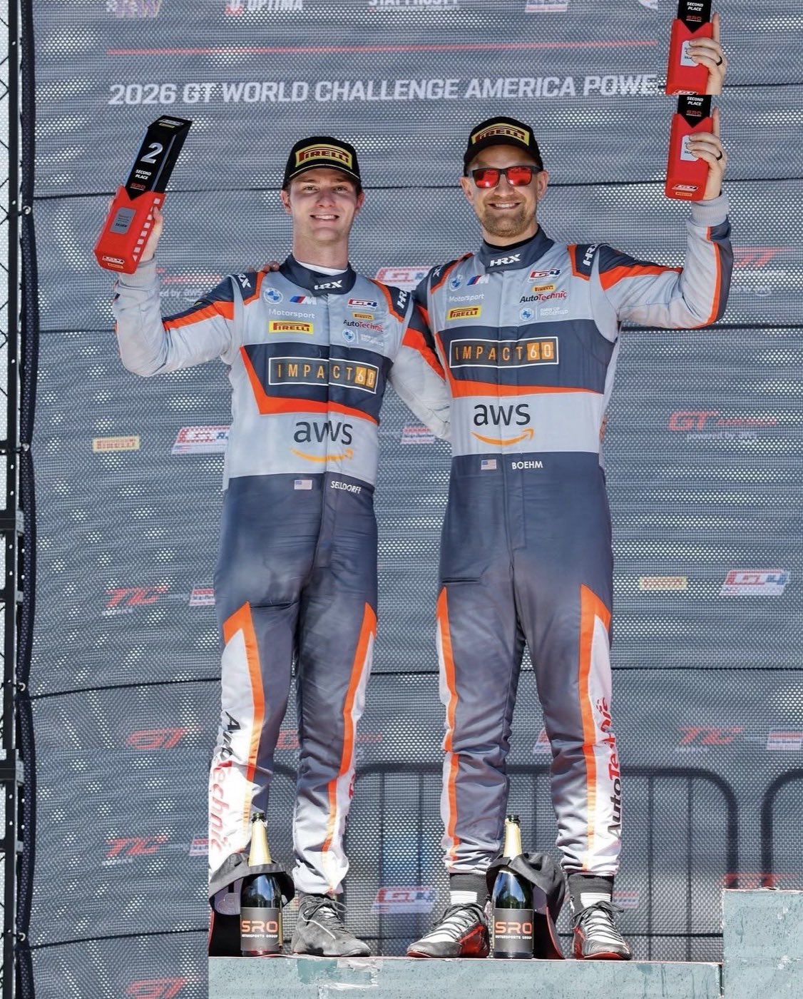 Francis Selldorff on the second-place Silver podium in Pirelli GT4 America