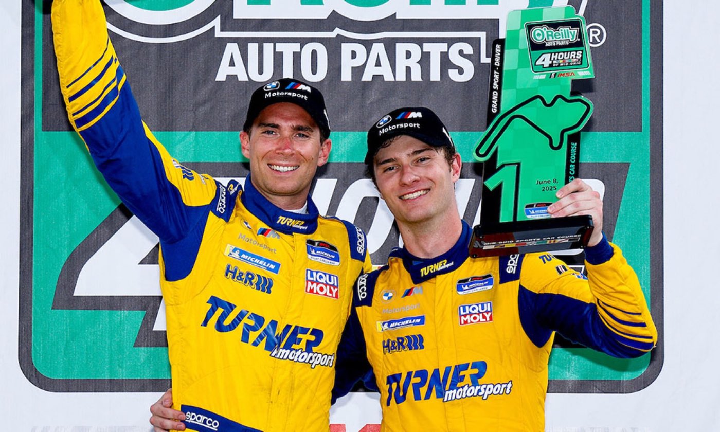 Francis Selldorff with the winner's trophy at Mid-Ohio