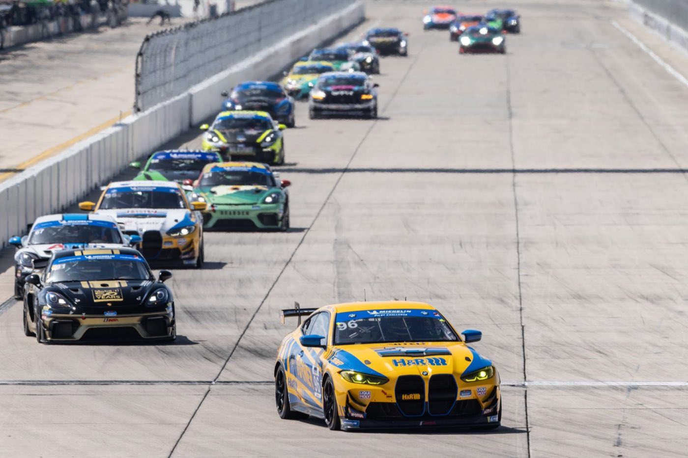 Leading a pack of GT4 cars at Sebring